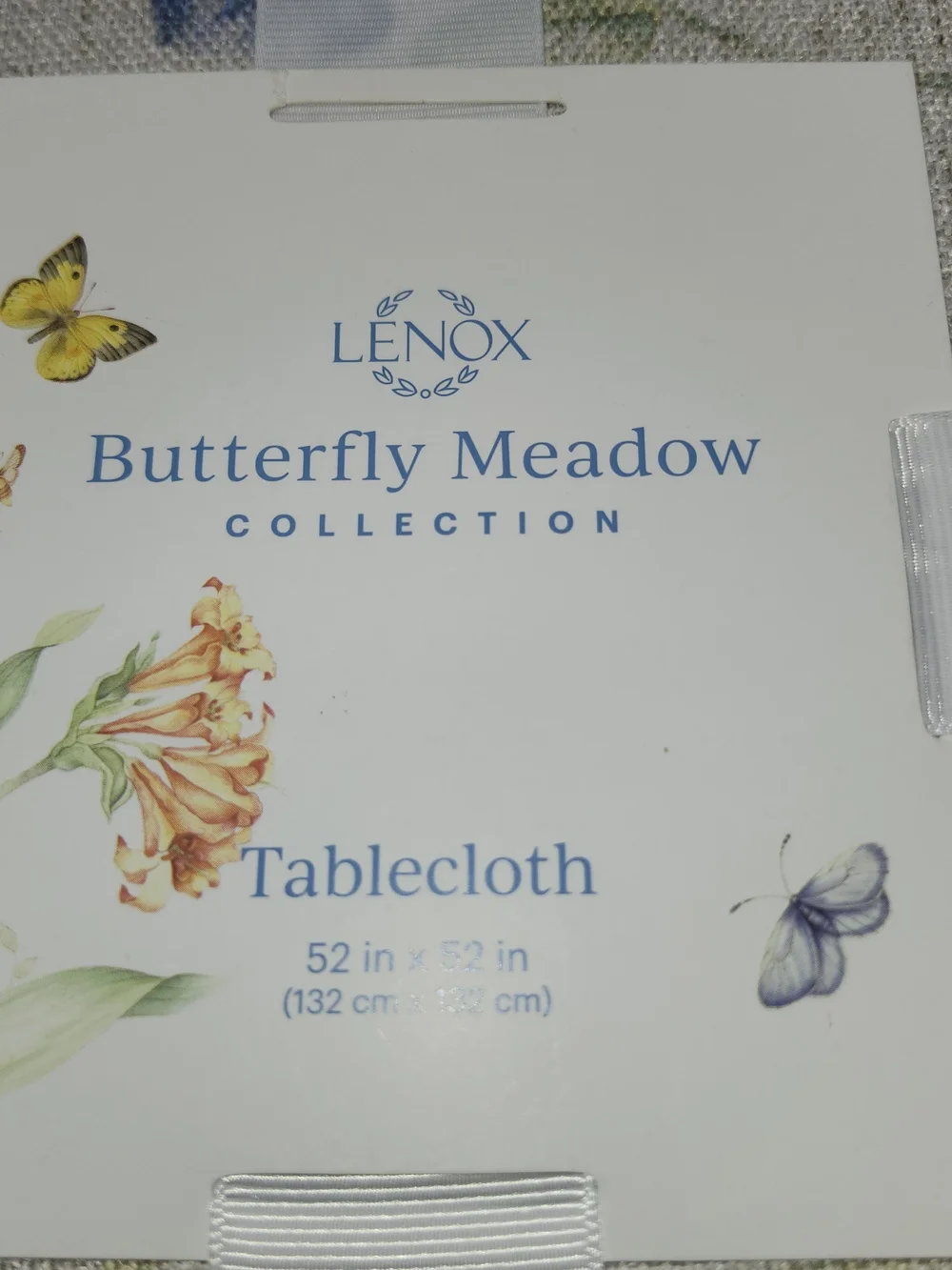 Lenox Butterfly Meadow Tablecloth in Cream with Blue and Yellow Accents 52x52